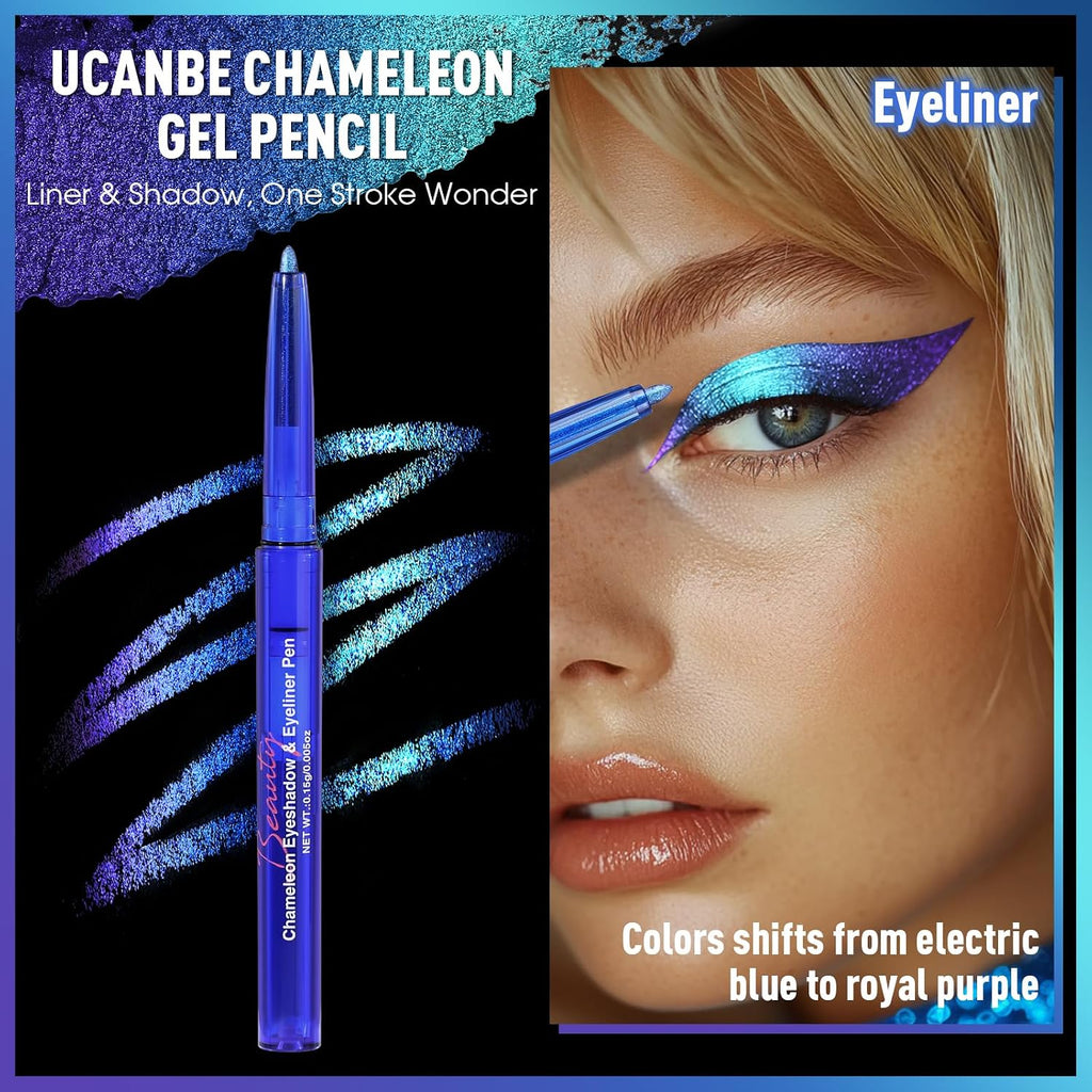 Chameleon Eyeshadow & Eyeliner Gel Pencil - Multichrome Shifting Colors Metallic Glitter Eye Makeup,Waterproof