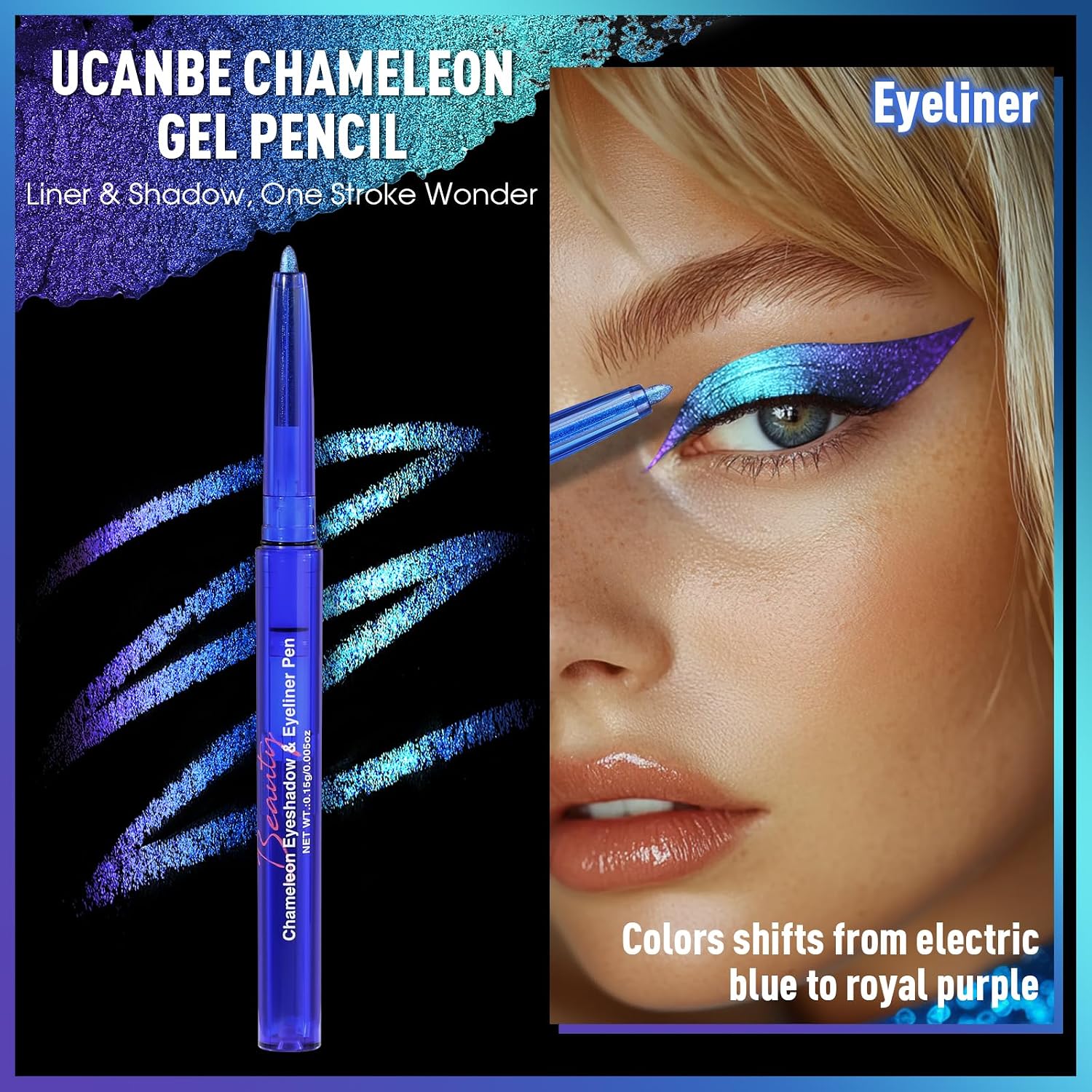 Chameleon Eyeshadow & Eyeliner Gel Pencil - Multichrome Shifting Colors Metallic Glitter Eye Makeup,Waterproof