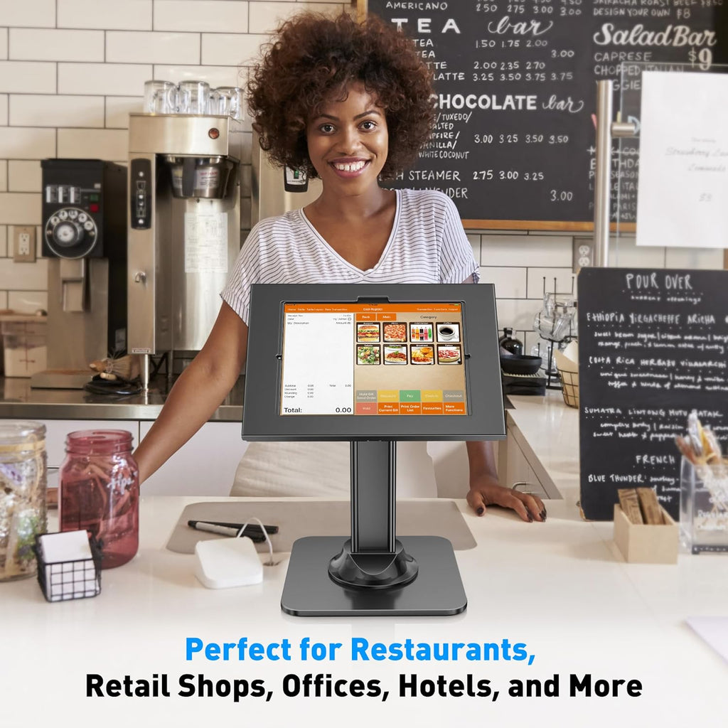 Anti-Theft iPad Kiosk Stand, POS iPad Security Stands, Aluminum Locking Tablet Stand with Heavy Duty Base, 360°