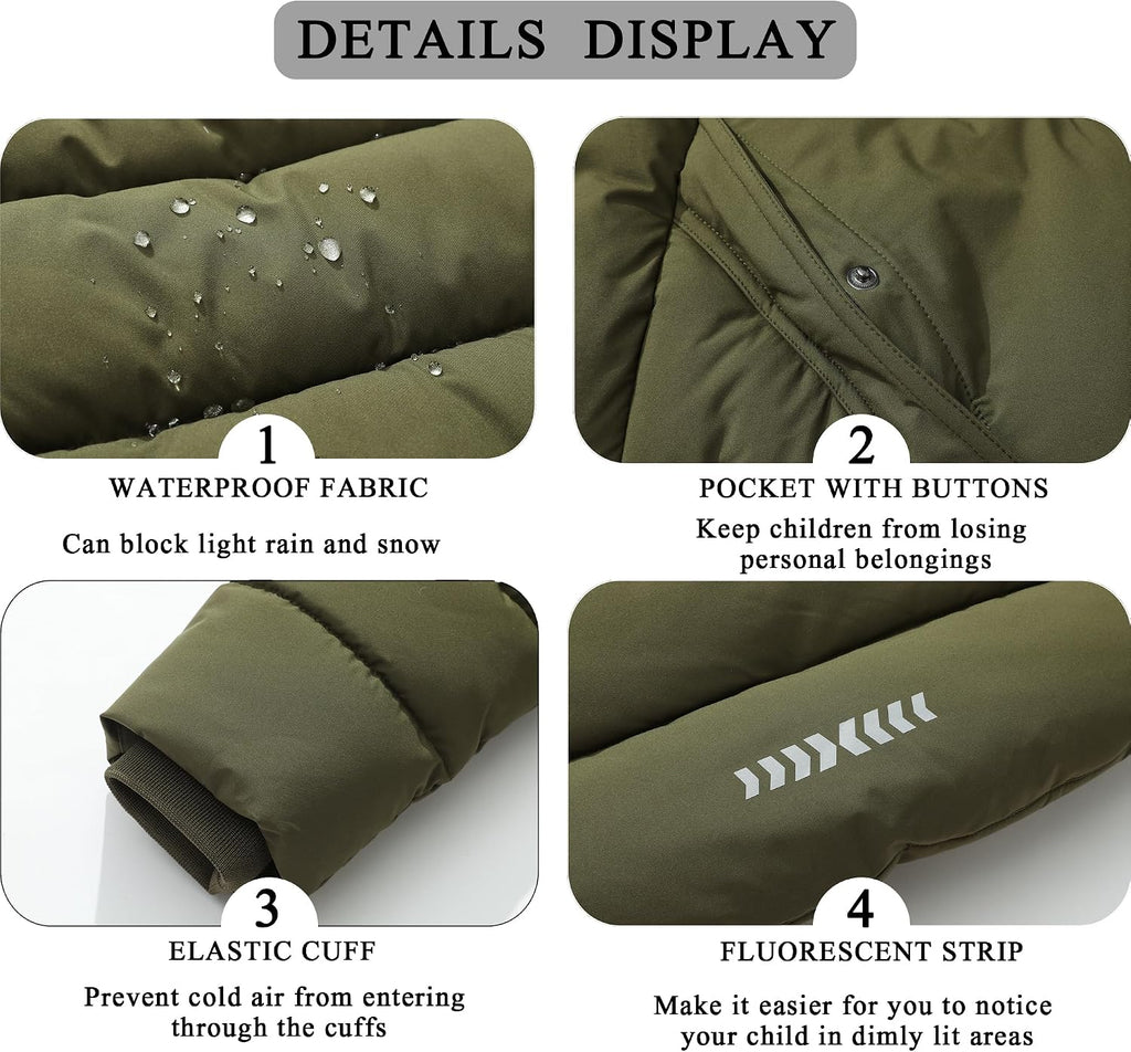 Boy's Waterproof Winter Coat Warm Down Jacket Hooded Puffer Parka | Insulated Fleece-Lined Outerwear for Kids