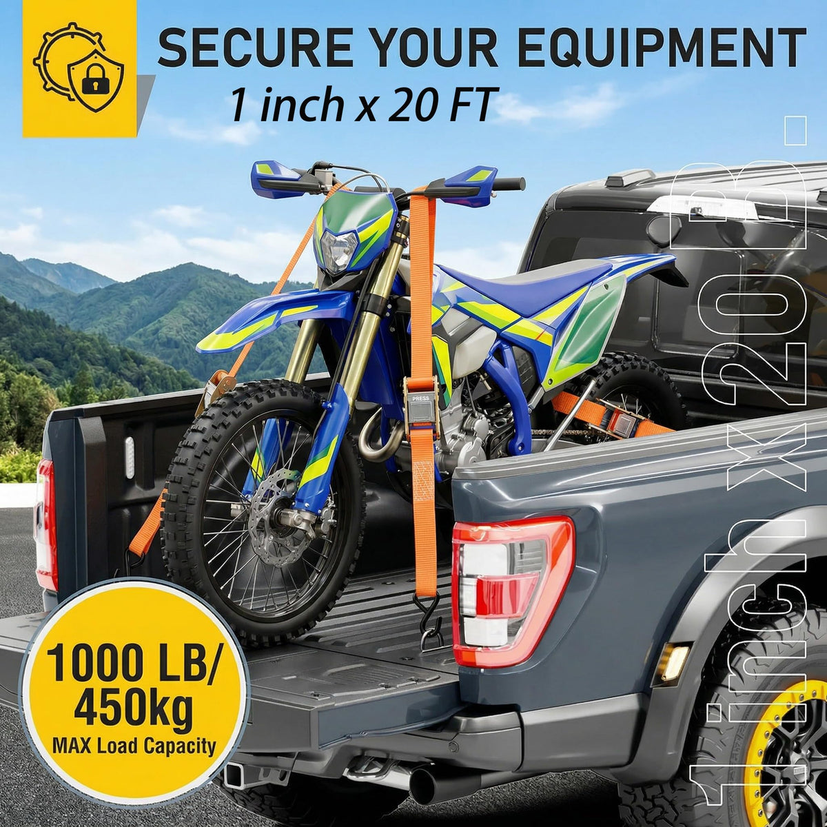 4 Pack Tie-Down Cam Straps, 1"x 20' Polyester Cambuckle Tie Down Strap Pull Ratchet Strap, 1000lbs Capacity Cargo