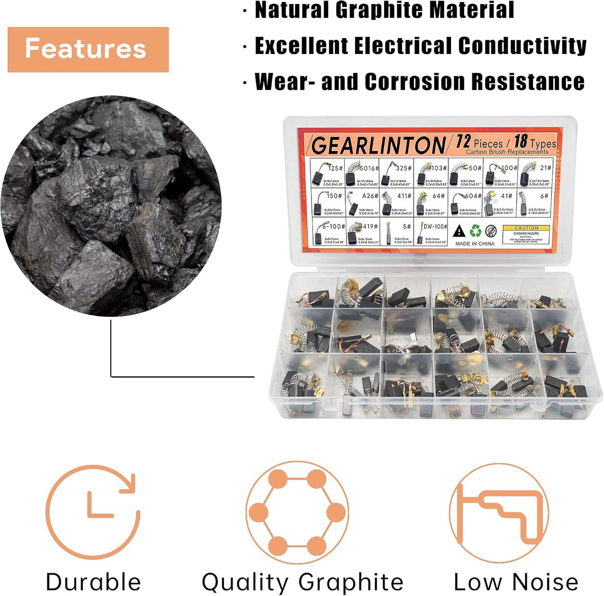 Electric Motor Carbon Brushes, Set of 72 PCS in 18 Sizes