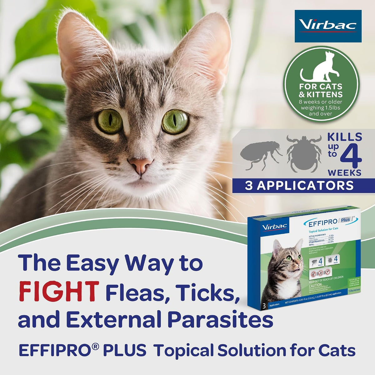 EFFIPRO Plus Topical Solution Waterproof Flea and Tick Cats Over 1.5 lbs