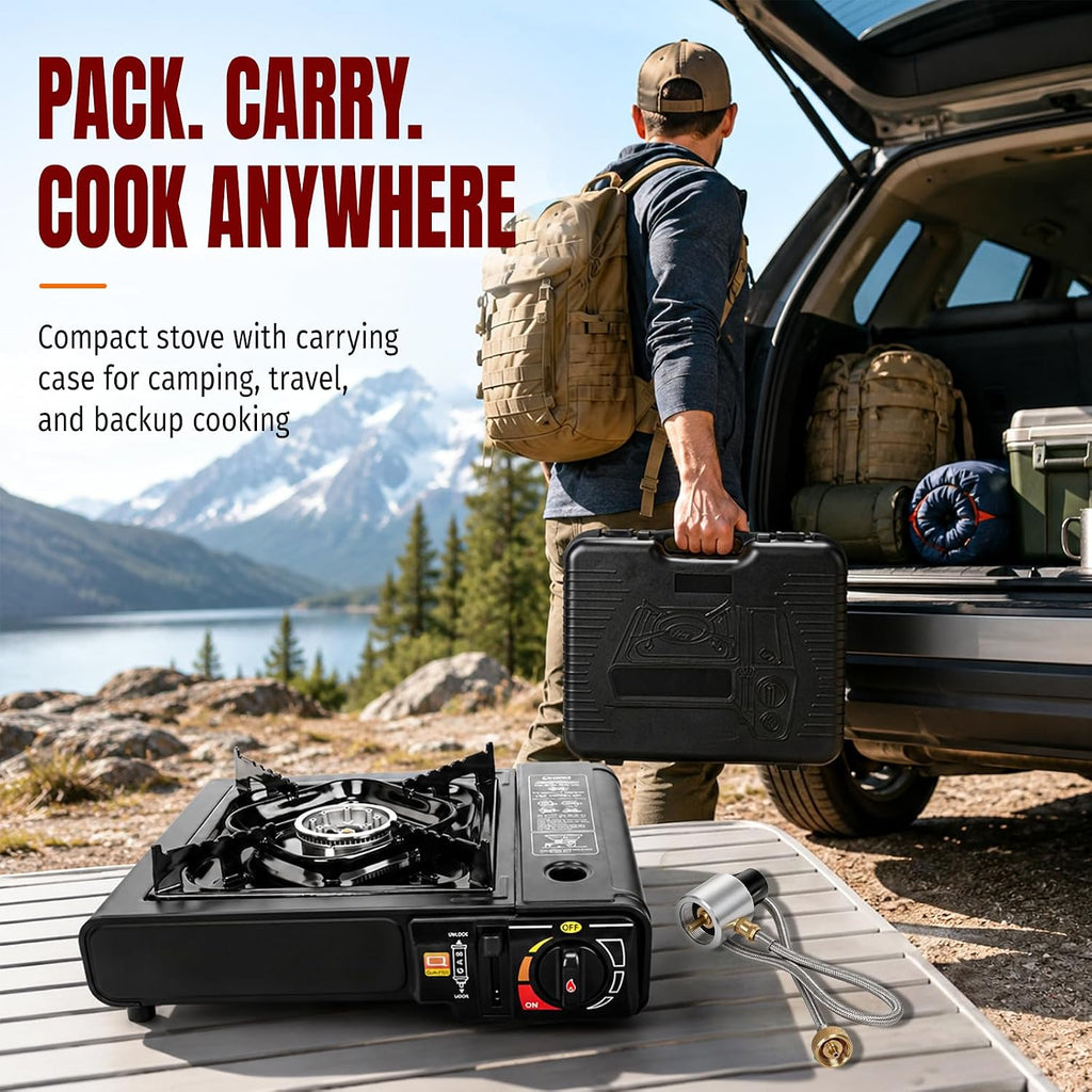7800 BTU Dual Fuel Camping Stove, Propane Portable Gas Stove | Propane or Butane Camp Stove with Adjustable Heat