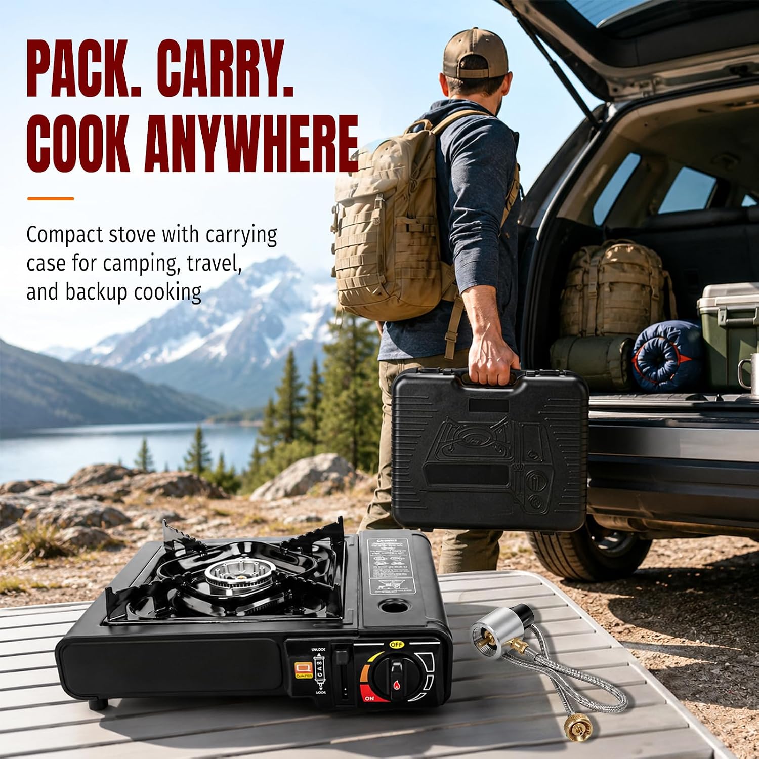 7800 BTU Dual Fuel Camping Stove, Propane Portable Gas Stove | Propane or Butane Camp Stove with Adjustable Heat