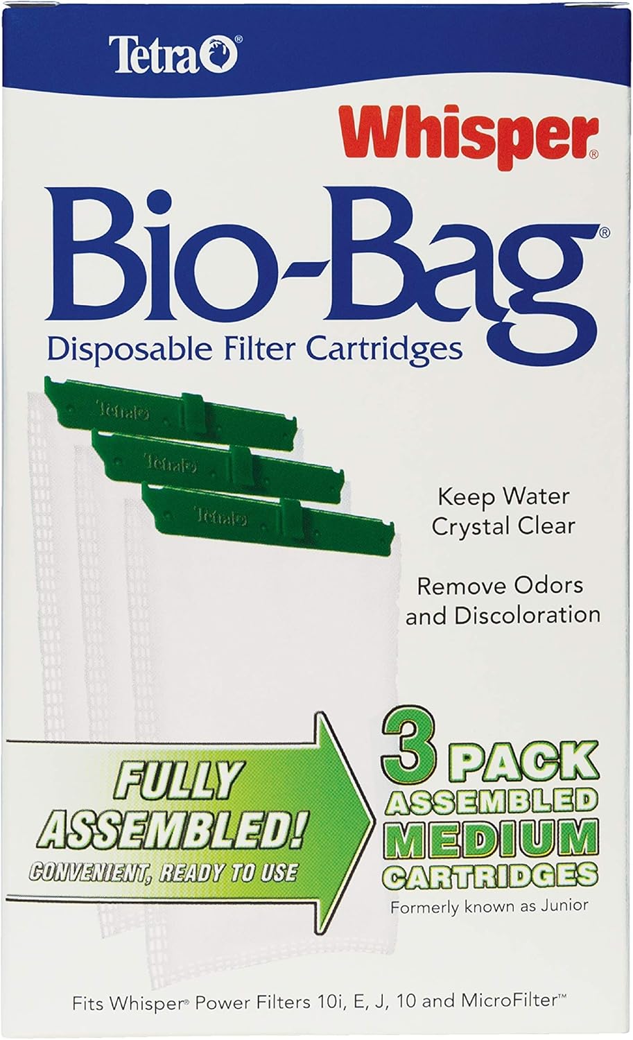 Whisper Bio-Bag Medium Filter Cartridges for Aquariums, 3 Count, Ready to Use, Fits Tetra Whisper Fish Tank Filters