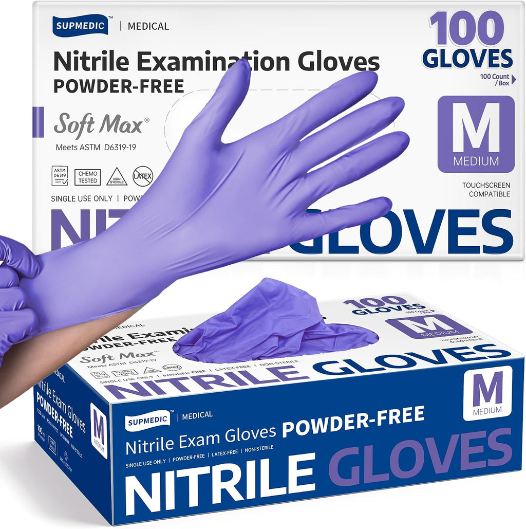 Soft Max Nitrile Exam Gloves, Powder-Free Violet, 100 Count.