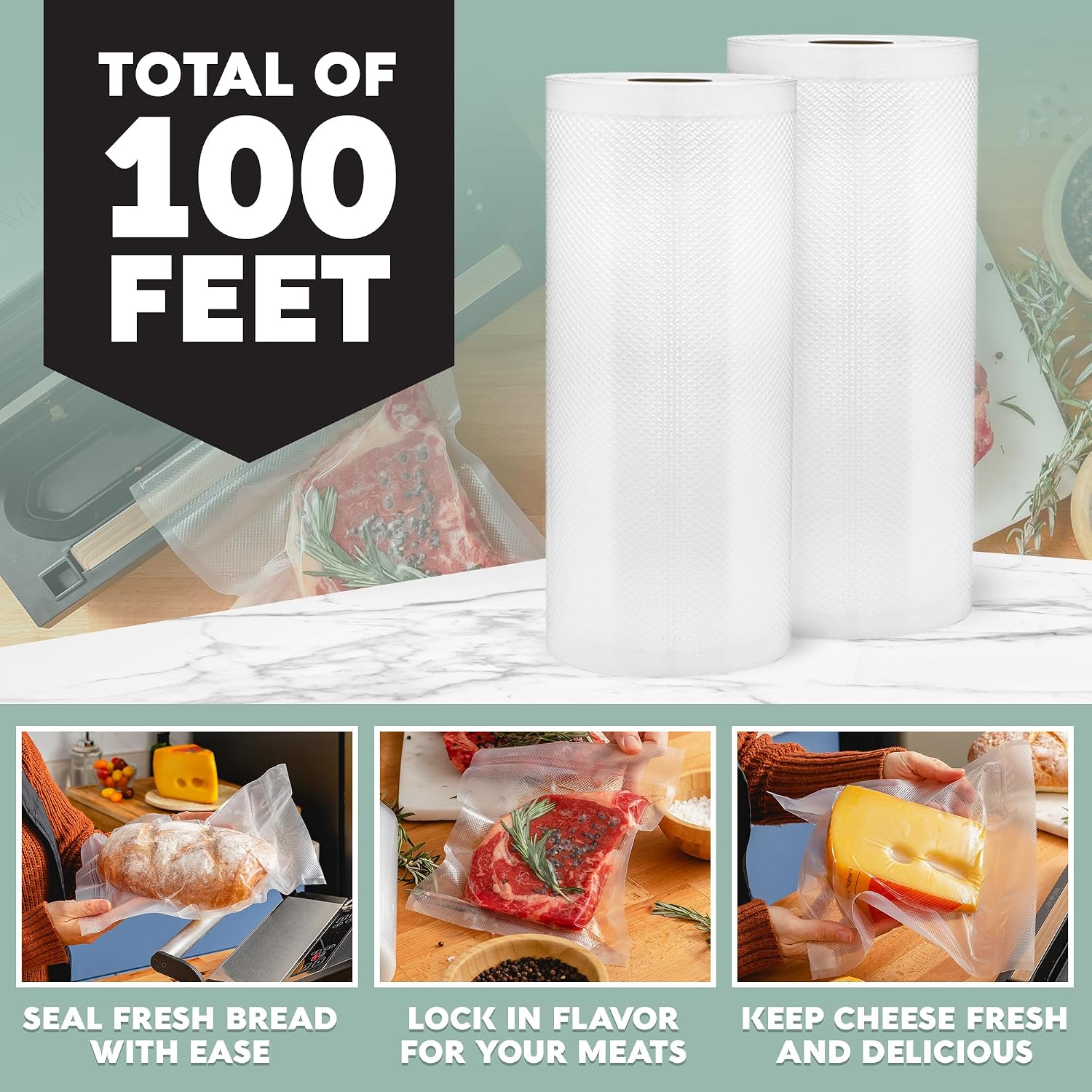 Vacuum Seal Rolls, Vac Seal Bags for Food Storage, Meal Saver Freezer Vacuum Sealer Bags, Sous Vide Bags Vacuum