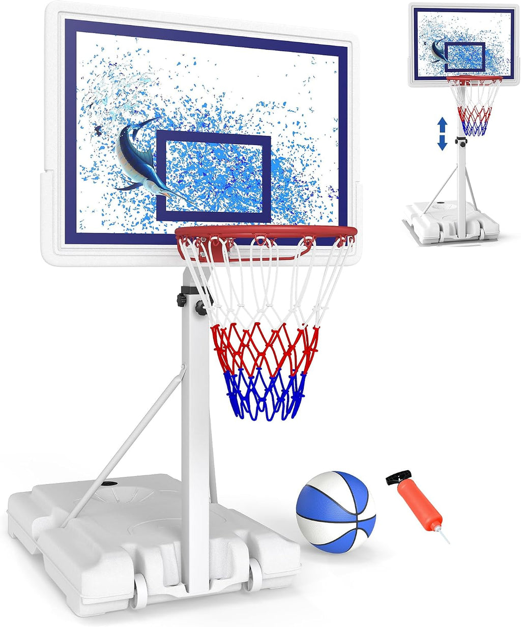 Pool Basketball Hoop with 32'' Shatterproof Backboard & 50L Base | 3-4FT Height Adjustable, Basketball Gaol for