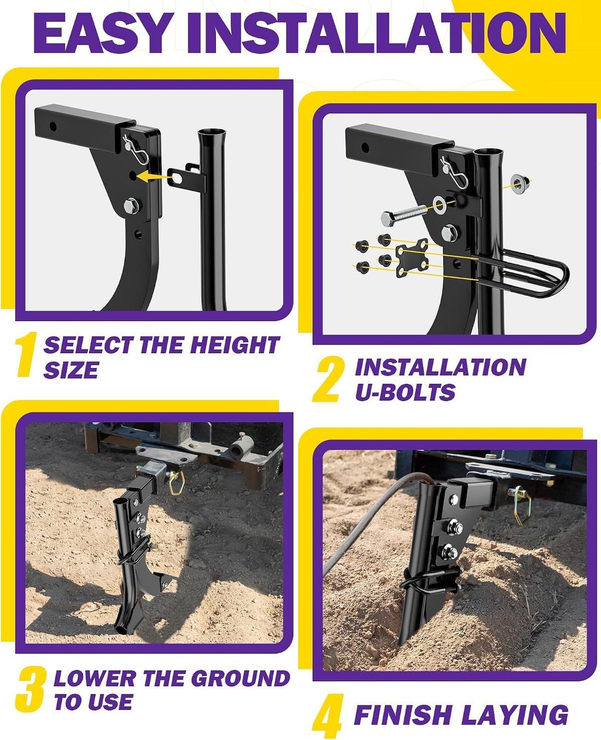 Pipe Layer Attachment Fits Hitch Mounted Ripper Trencher Accessories, Flexible Pipe Layer Fits Any 3-Point Ripper