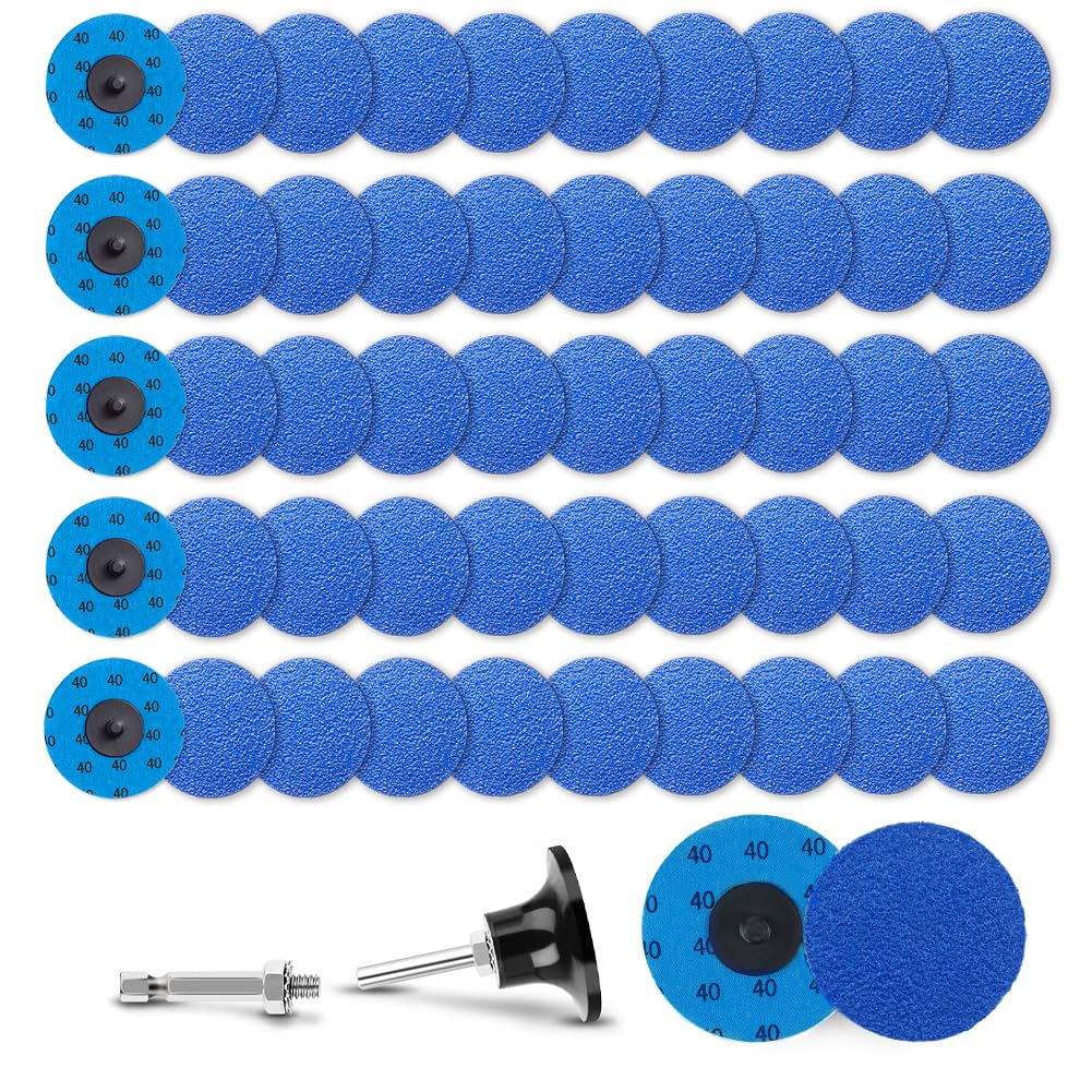 50Pcs 3 inch R-Type Quick Change Zirconia Surface Conditioning Sanding Discs Set 40 Grit with Adapter & Backing Pad