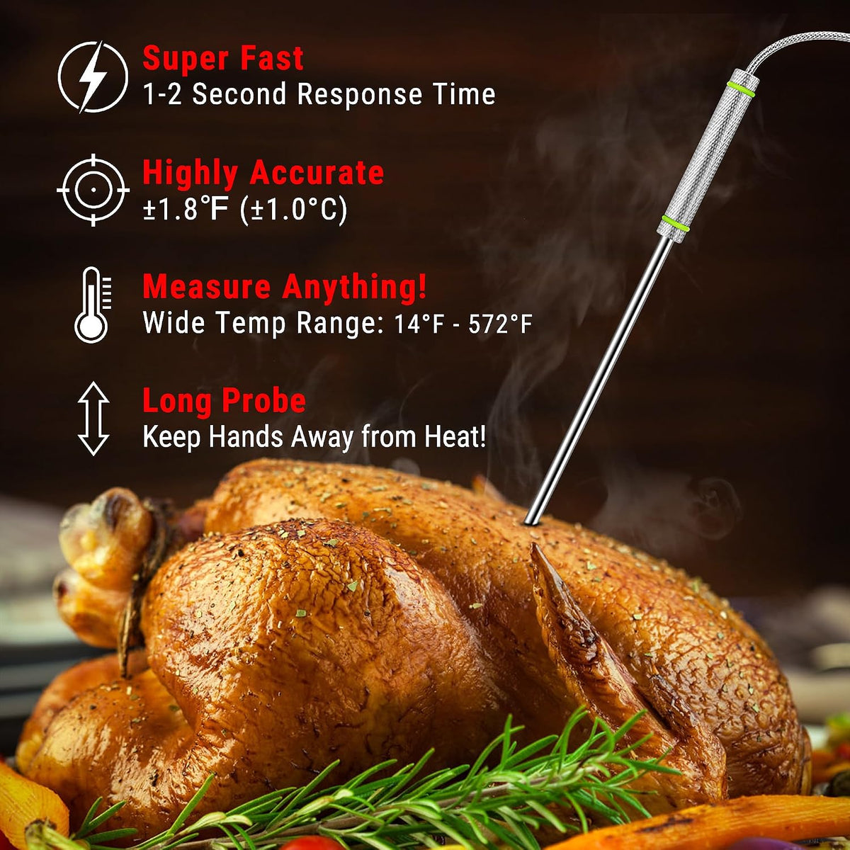 TempTrack Digital Meat Thermometer with 4 Temperature Probes