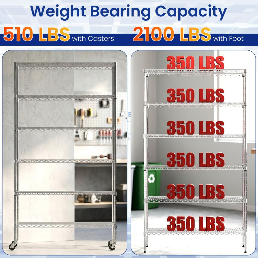 Commercial Wire Shelving Unit Metal Shelf Casters Adjustable Layer Rack Strong Steel for Restaurant Garage Pantry