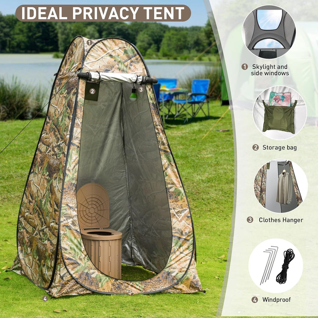 Portable Camping Toilet with Pop-Up Privacy Tent, 12-inch Toilet Seat, Outdoor Portable Folding Toilet Potty for