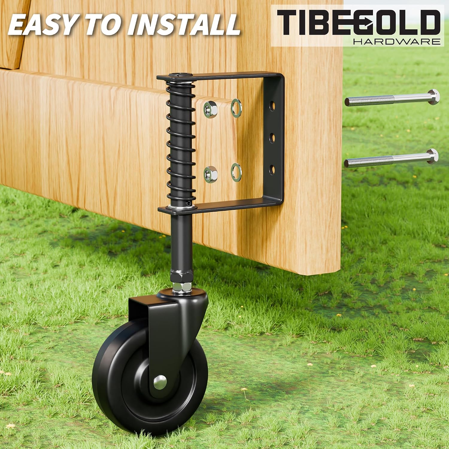 4" Spring Loaded Gate Caster, Heavy Duty Gate Wheel for Outdoor Wooden Gate Fence, Gate Support Helper with 360°