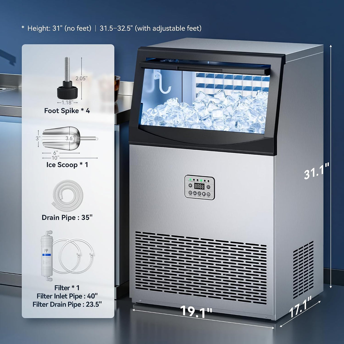 Commercial Ice Maker, 200LBS/24H Ice Maker for Home, Rest, Bar