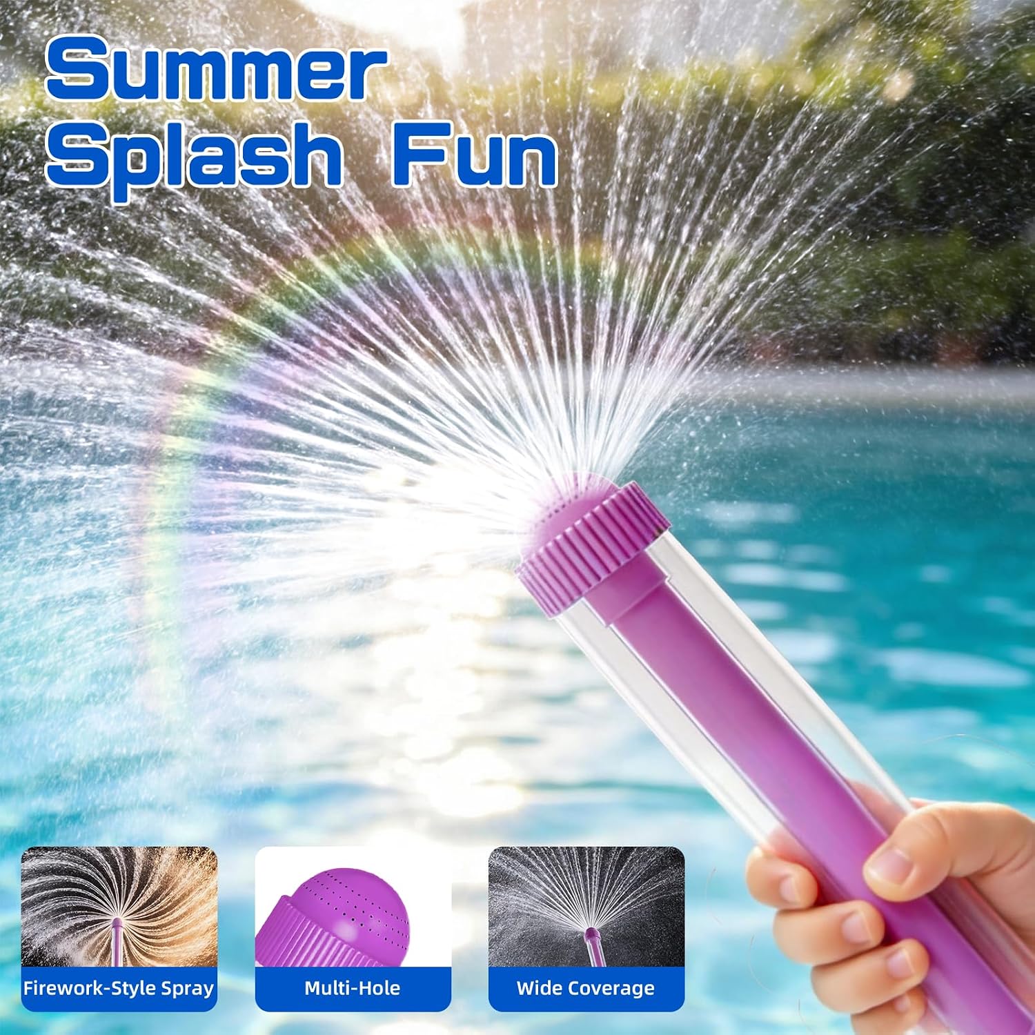 Water Spray Gun Fireworks 4 Pack, Firework Pattern Squirt Water Blaster with Pull Pump Action, Summer Pool Beach