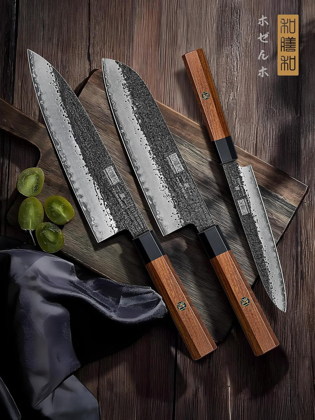 3 Pieces Knife Set, Japanese Kitchen Knife Set, Rosewood Handle