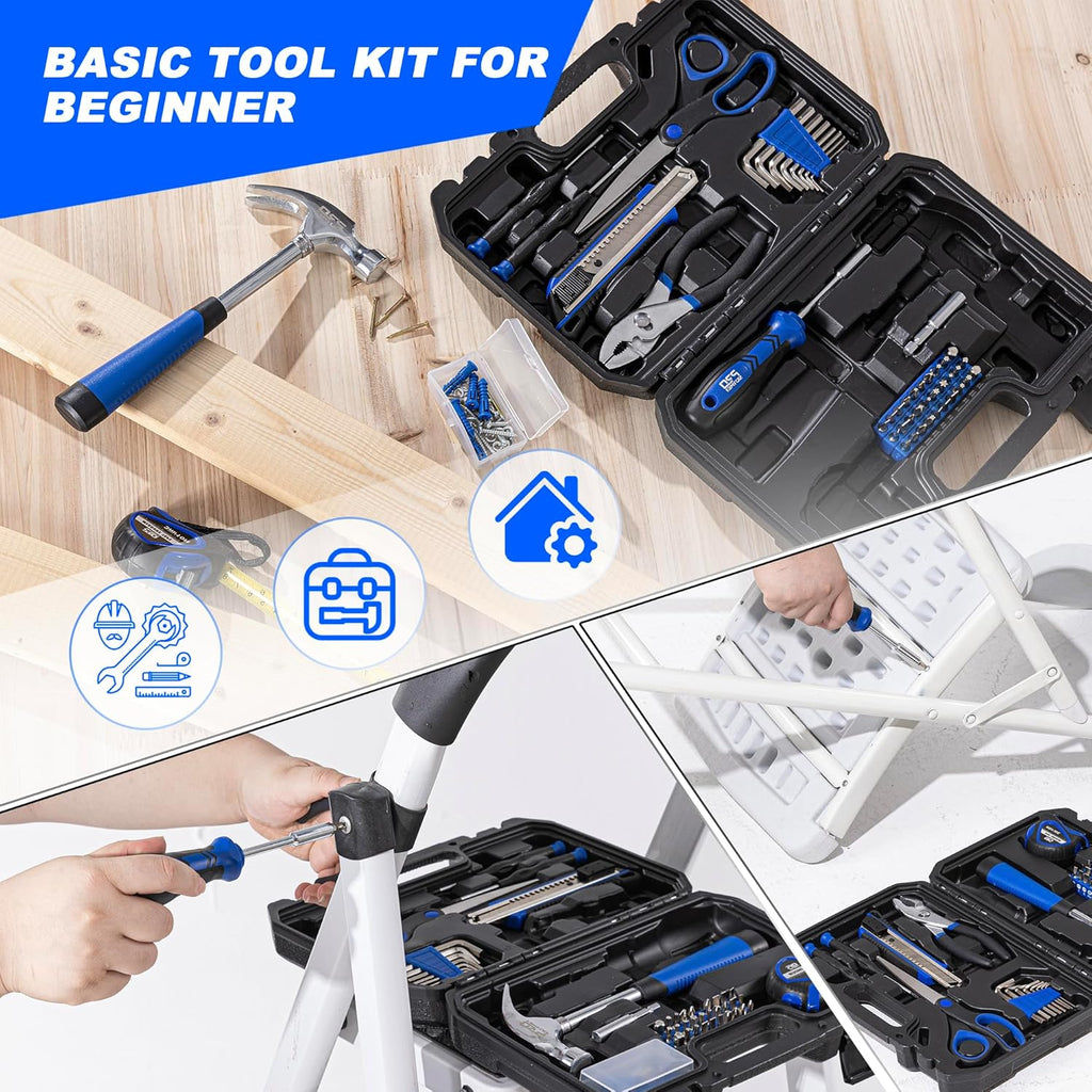 93-Piece Tool Kit, Basic Household Repair Tool Set with Toolbox Storage Case, Small Starter Tool Box Kit for