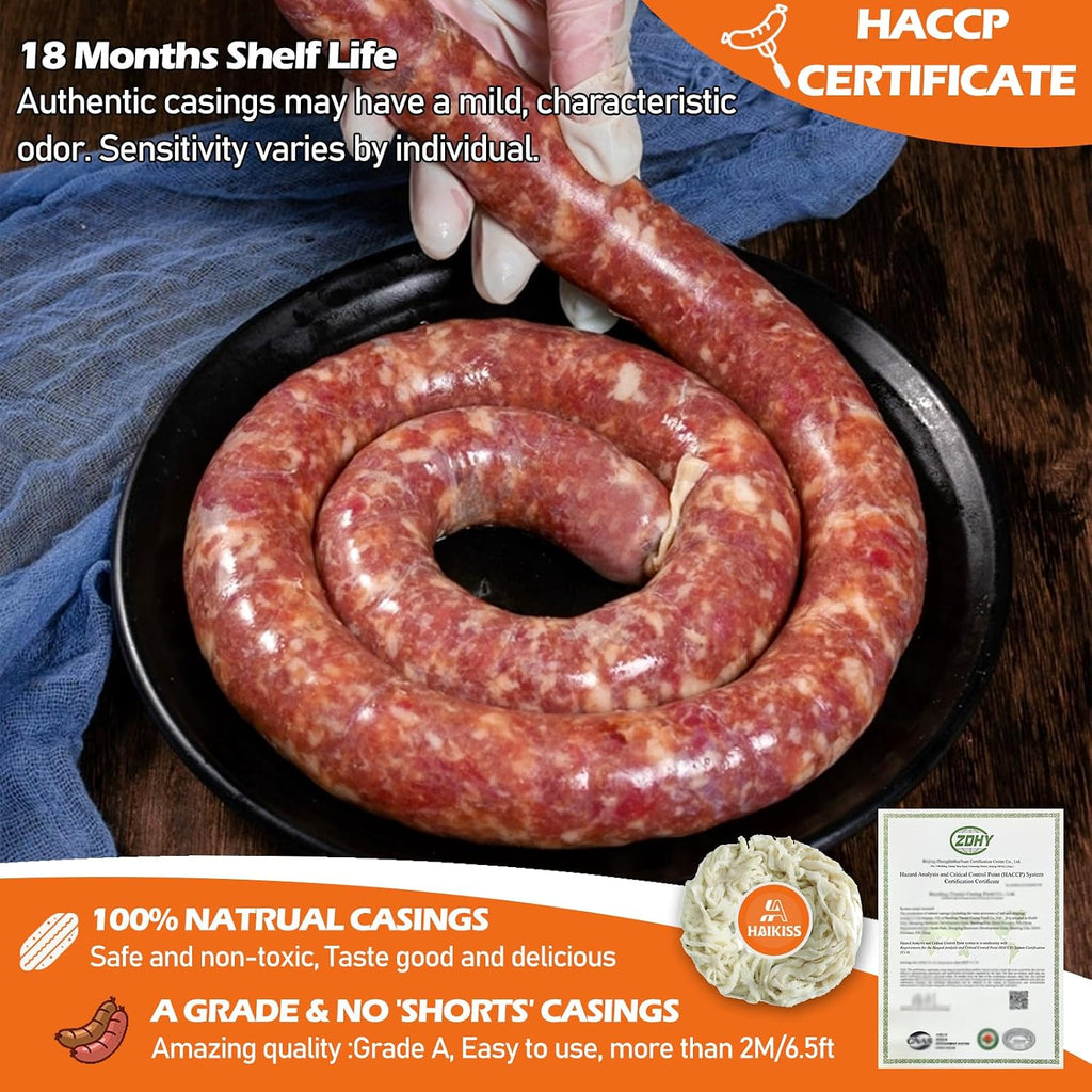 Natural Hog Sausage Casing, Edible Casings for Sausage Making, Grade A, Great for Snack Sticks, Italian Sausage, Hot