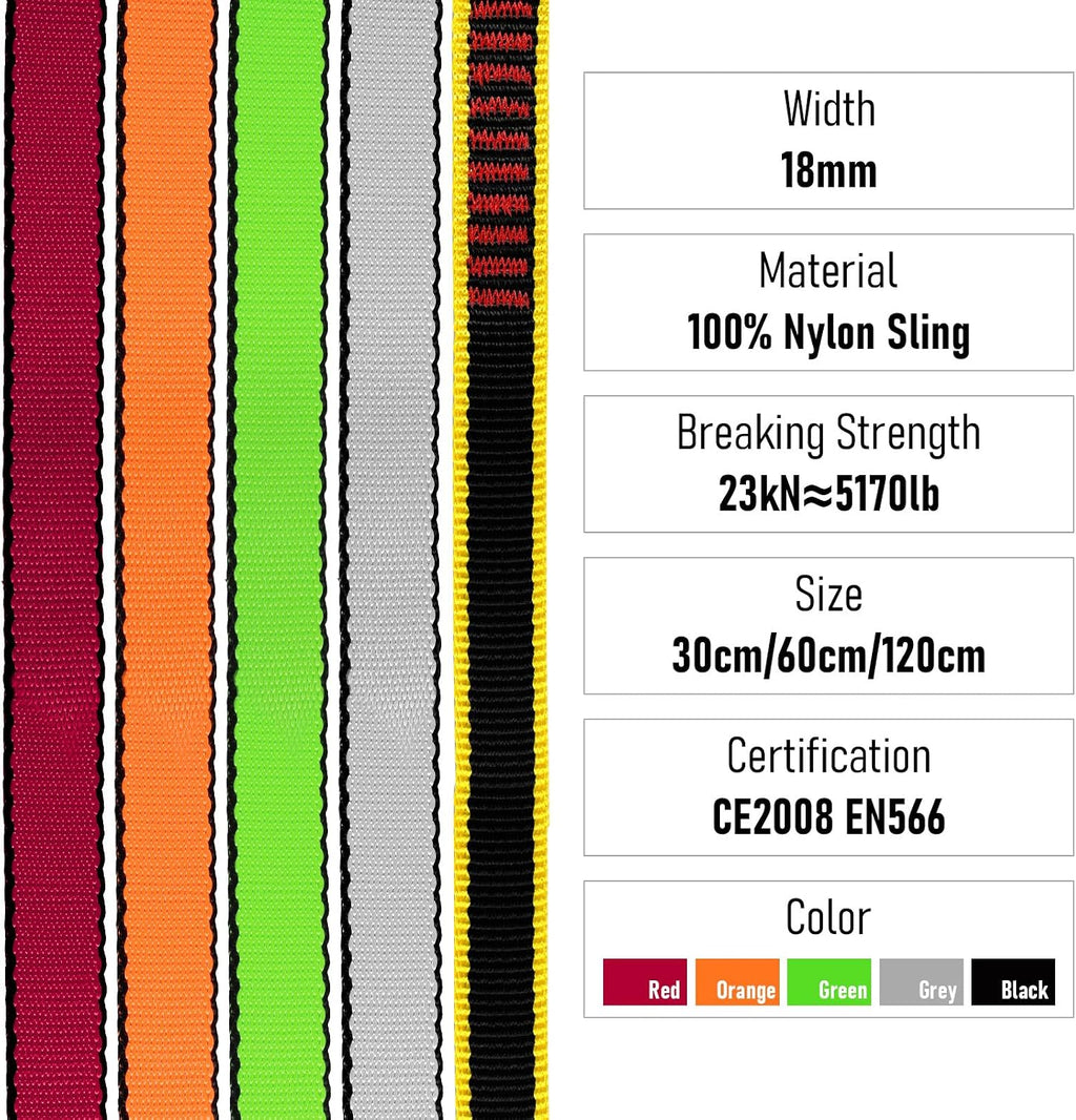 18mm Nylon Climbing Sling Runner 23KN-CE2008 EN566 Certified Webbing Straps | Climbing Sling for Rock Climbing