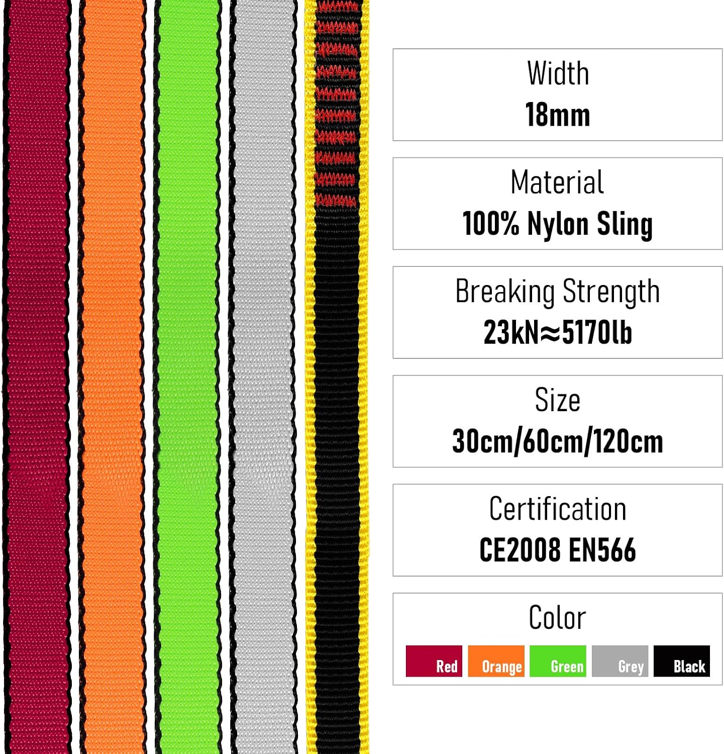 18mm Nylon Climbing Sling Runner 23KN-CE2008 EN566 Certified Webbing Straps | Climbing Sling for Rock Climbing