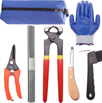 8 inch Farrier Tool Kits （7 Piece） Mini Rasp Hoof File Goat Pig Equine Metal Shears Professional Farriers Hoof Nipper