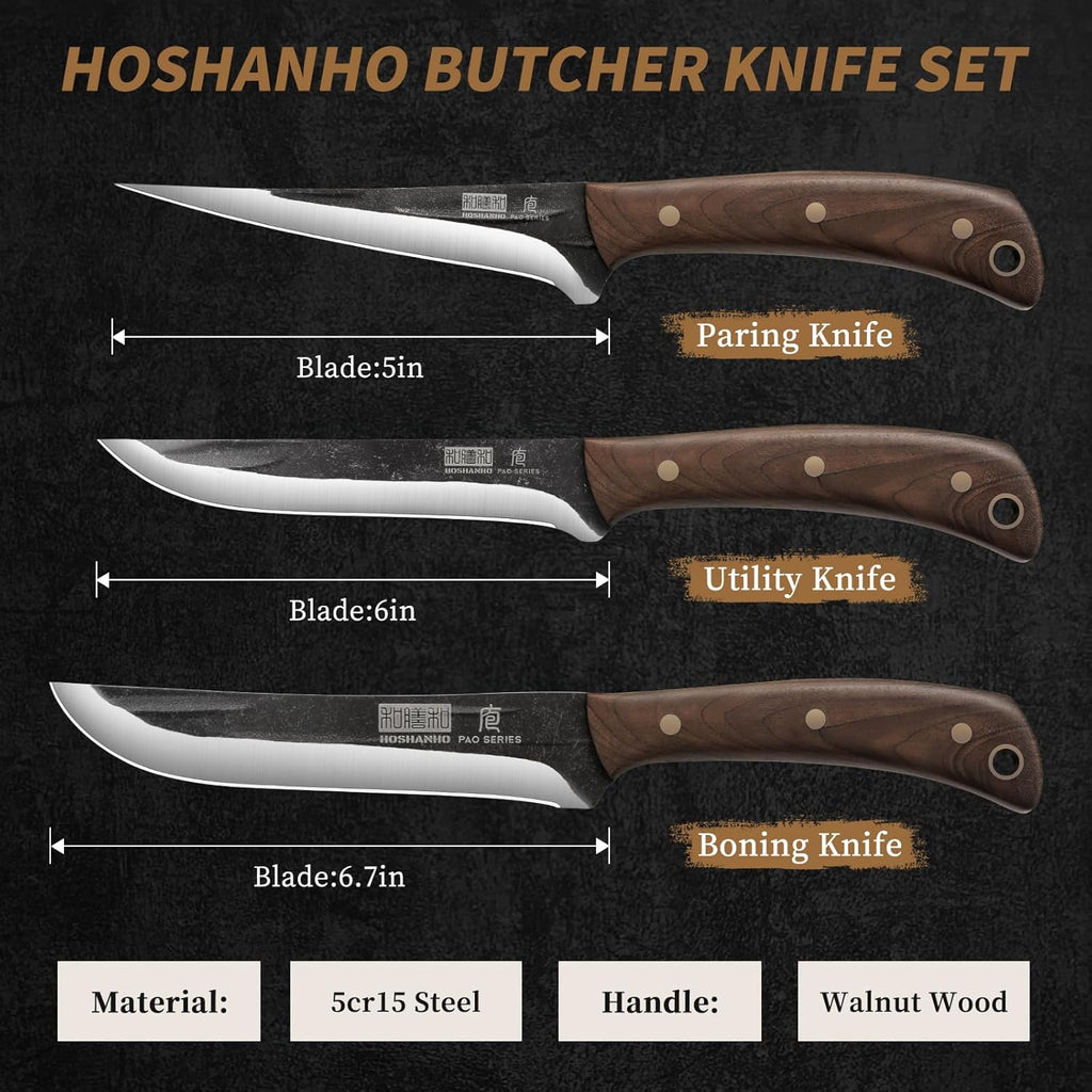 Butcher Knife Set 3PCS, Sharp Fillet & Utility & Paring Knife Set