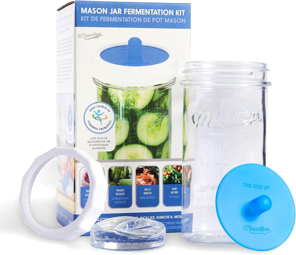Fermentation Jar Starter Set, Easy Vegetable Fermentation Kit, Includes Mason Jar, Pickle Kit with Fermentation Lids