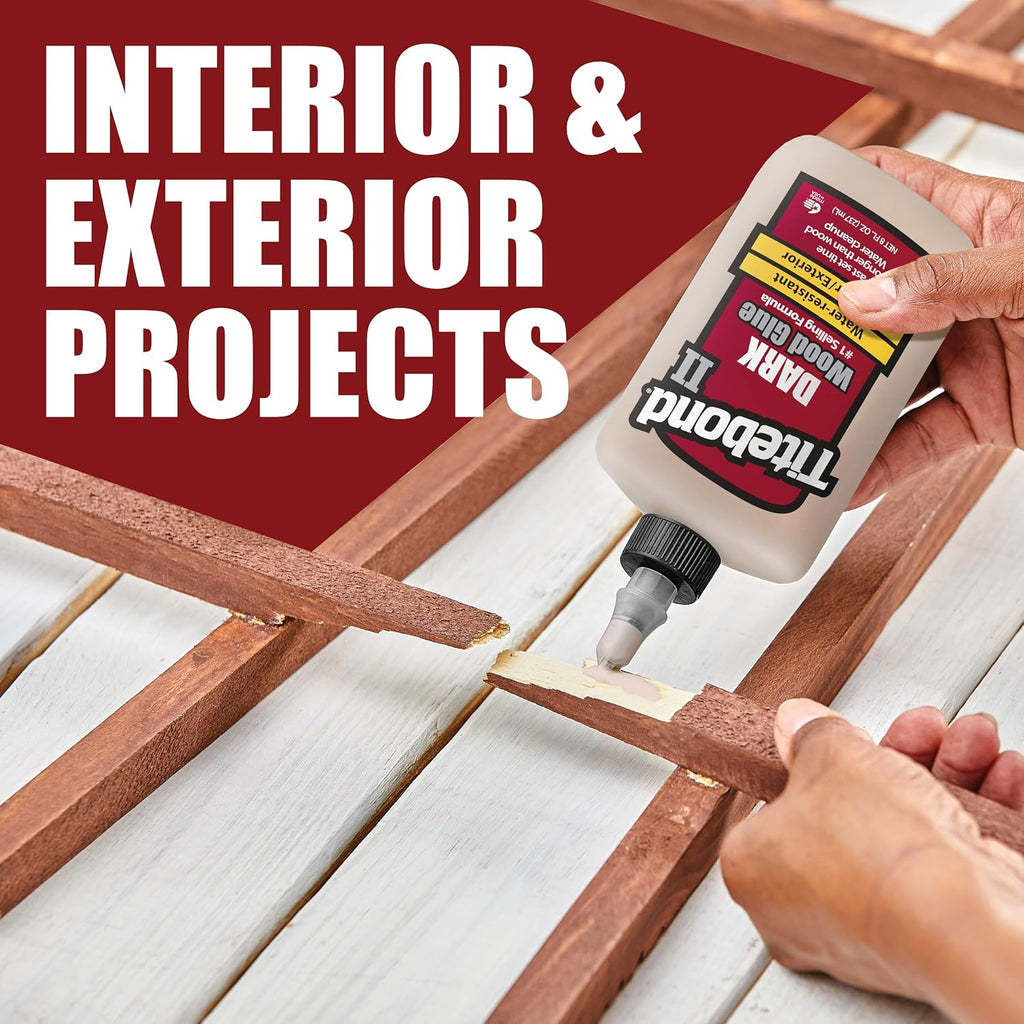 II Dark Wood Glue 16 Oz. – Water-Resistant Brown Adhesive for Interior/Exterior Use, Strong Fast-Set Formula, Easy