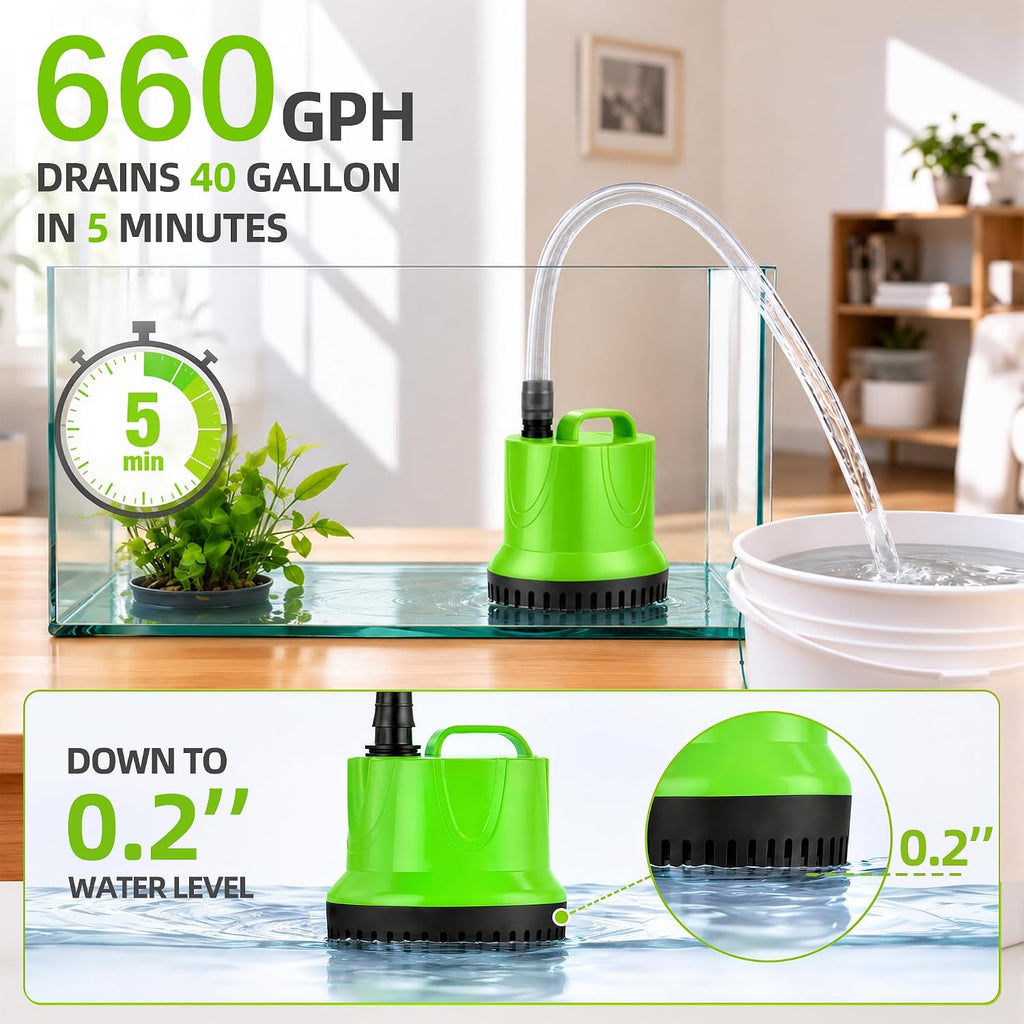 Aquarium pump for water change: 660 GPH Drain 40 gal Fast in 5 Min