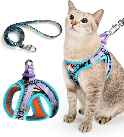 Upgraded Cat Harness and Leash Set - Step-in Escape Proof Adjustable Cat Harness, Comfortable Soft Lightweight