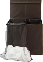 Double Laundry Hamper with Lid & Removable Bags, Brown