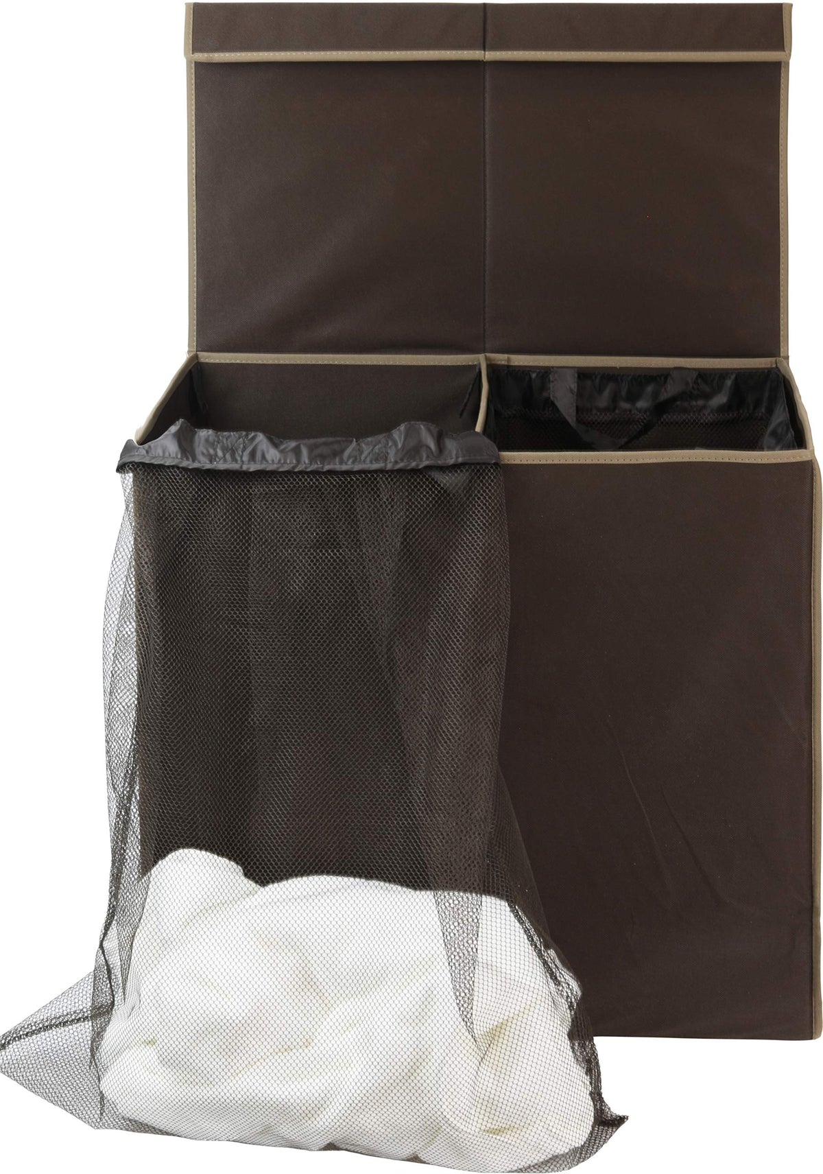 Double Laundry Hamper with Lid & Removable Bags, Brown