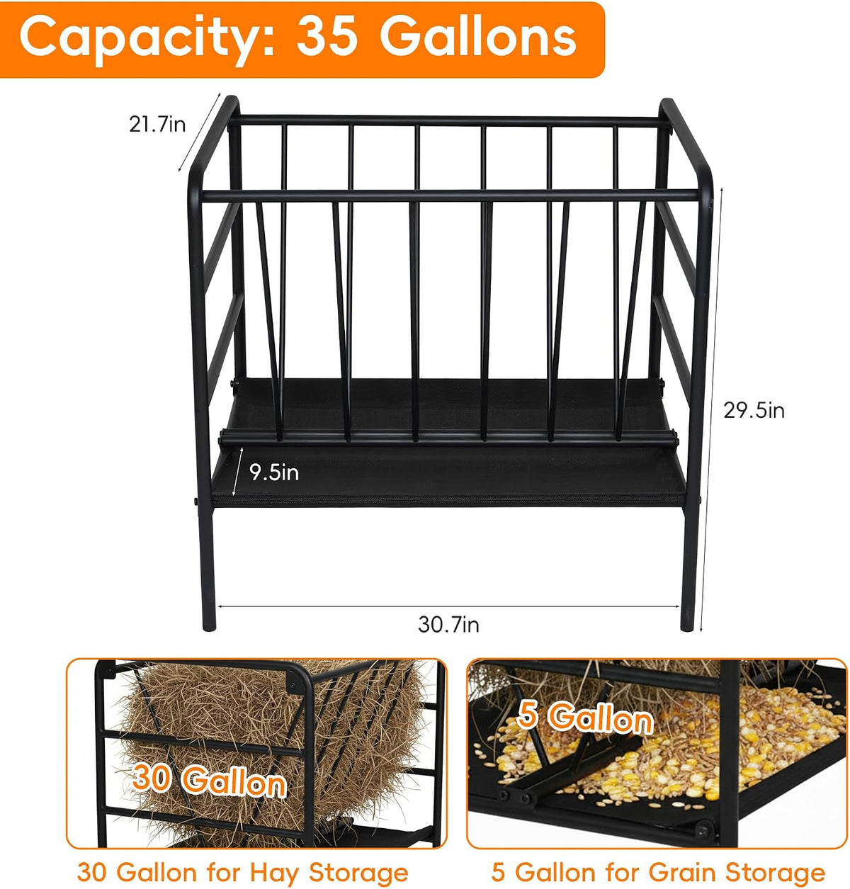 Hay Feeder for Goat, 35 Gallon Heavy-Duty Livestock Feeder | Metal Pasture Feeder for Ponies, Goats and Sheep, Sheep