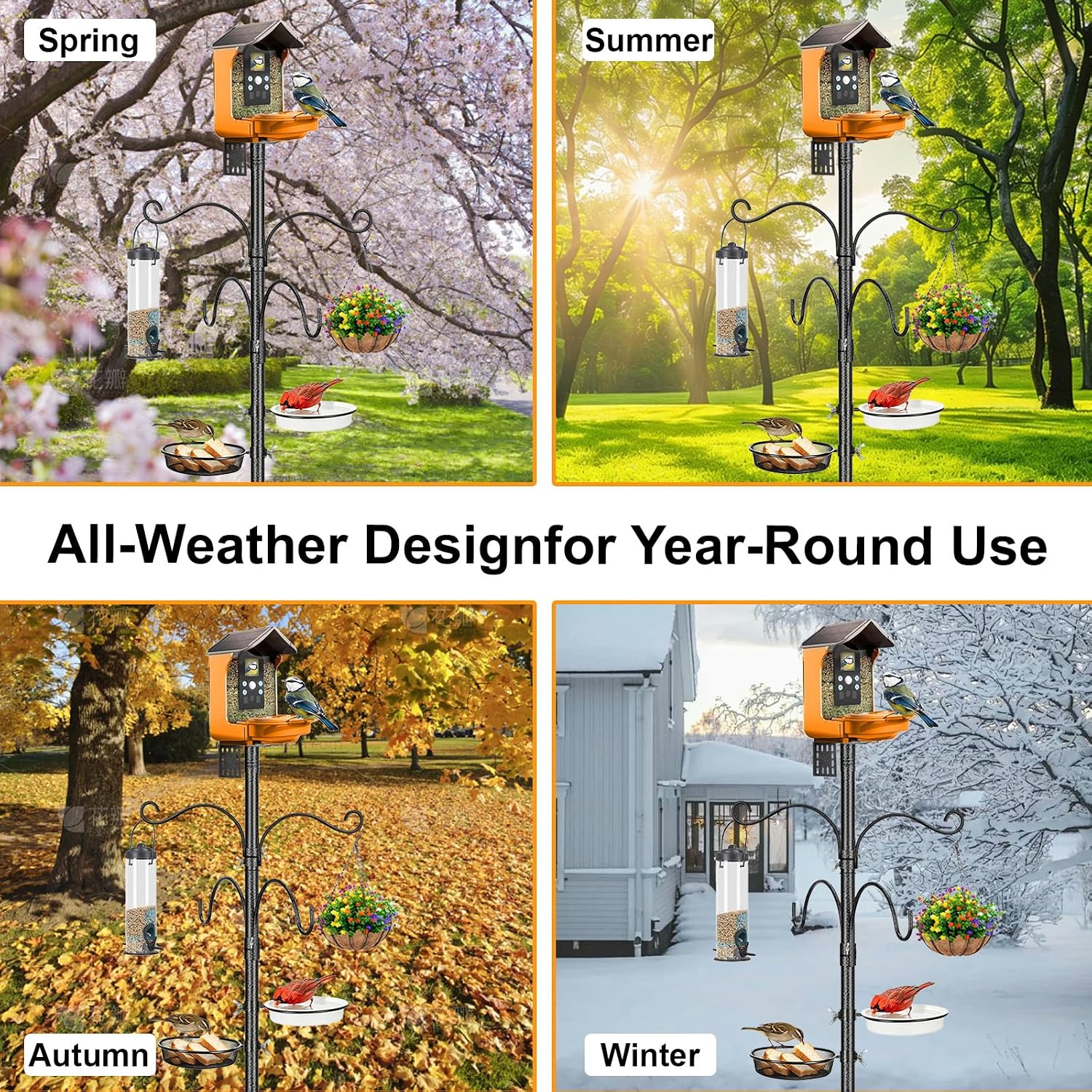 Bird Feeder Pole, 92 Inch Squirrel-Proof Bird Feeder Stand with 4 Shepherd Hooks, Water Bowl and Mesh Tray