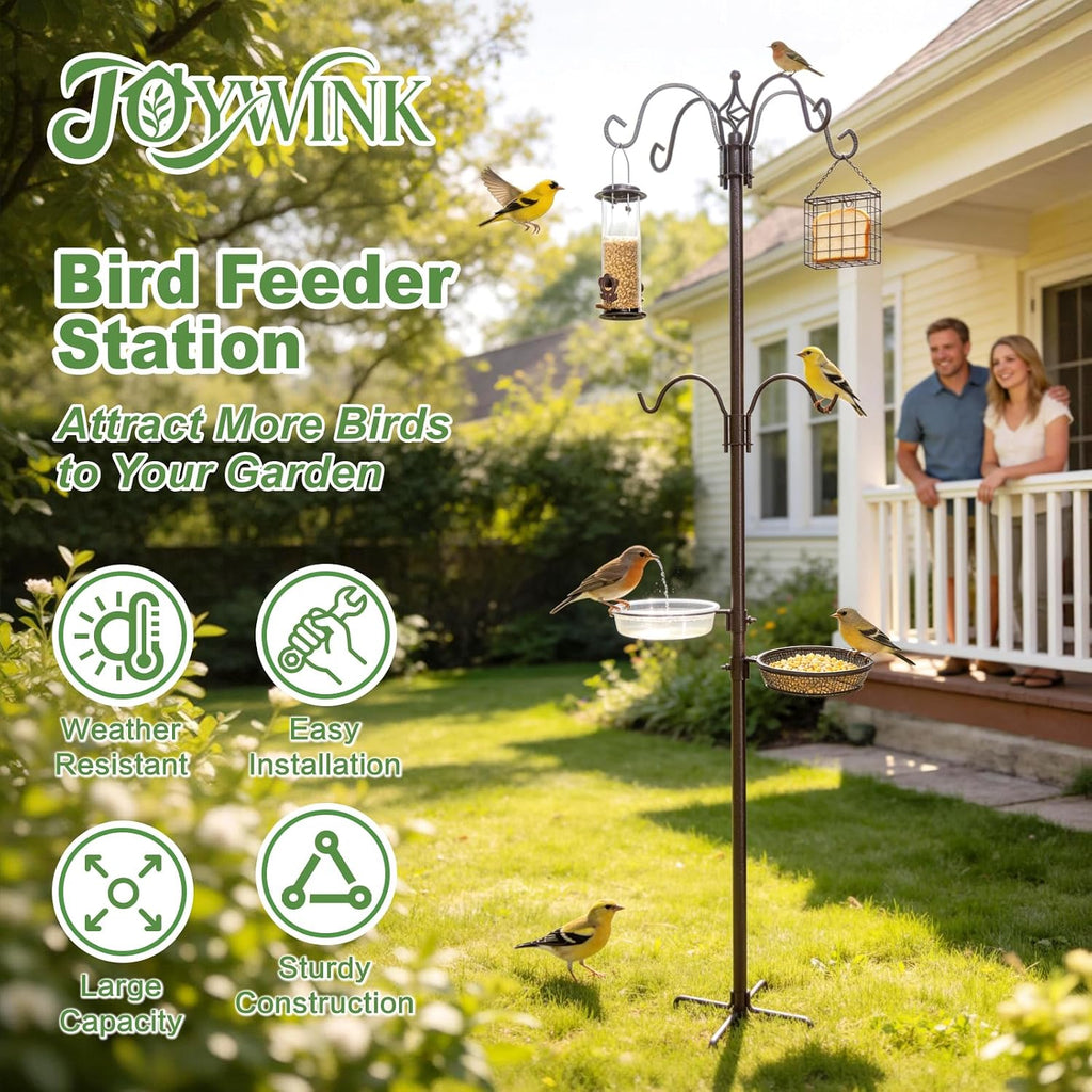 83" Bird Feeding Station Kit with Multiple Hooks, Heavy Duty Metal Bird Feeding Station with Seed Tray & Mesh Basket