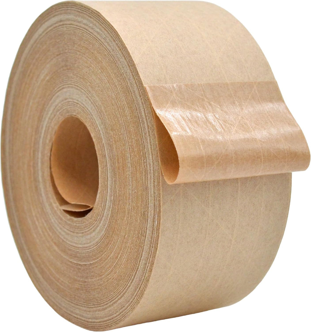 WOD WATWTE Reinforced Water Activated Kraft Tape Brown Gummed - 2.75 inch (70mm) x 375 ft. Fiberglass Tape for