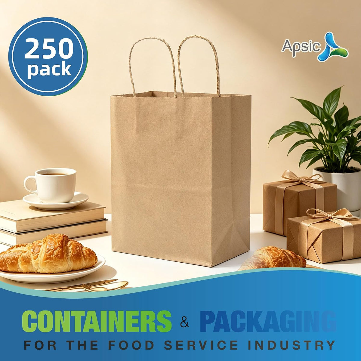 Brown Paper Bags with Handles, 250 Pack 8x4.75x10 Inch Shopping Gift Bags