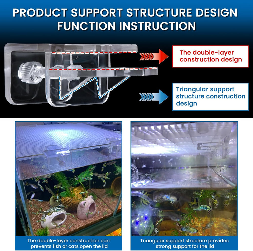 Aquarium lid Clips Fish Tank top Cover lid Support Holder Clip for Rimless or Rim Fish Tank (Transparent, 6pcs Fish