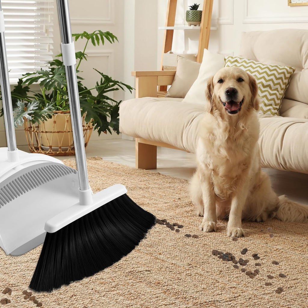 Broom with Dustpan Combo Set for Home, 52-in Long Adjustable Handle Angle Broom and Dustpan Set with Dustpan Comb
