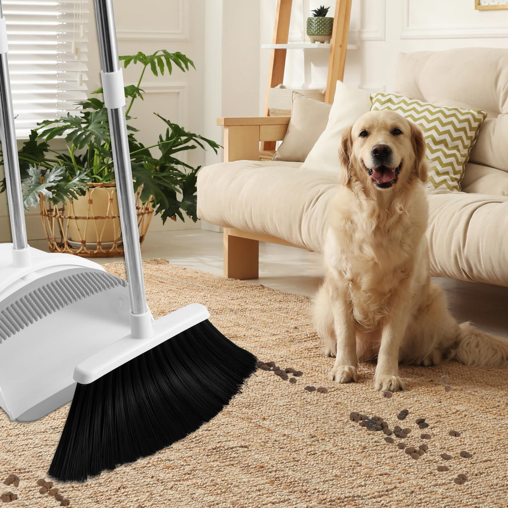 Broom and Dustpan Set, 52" Adjustable Handle Broom, White