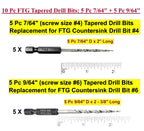 FTG USA 10 Pc #4 & #6 Tapered Drill Bits Replacement for Countersink