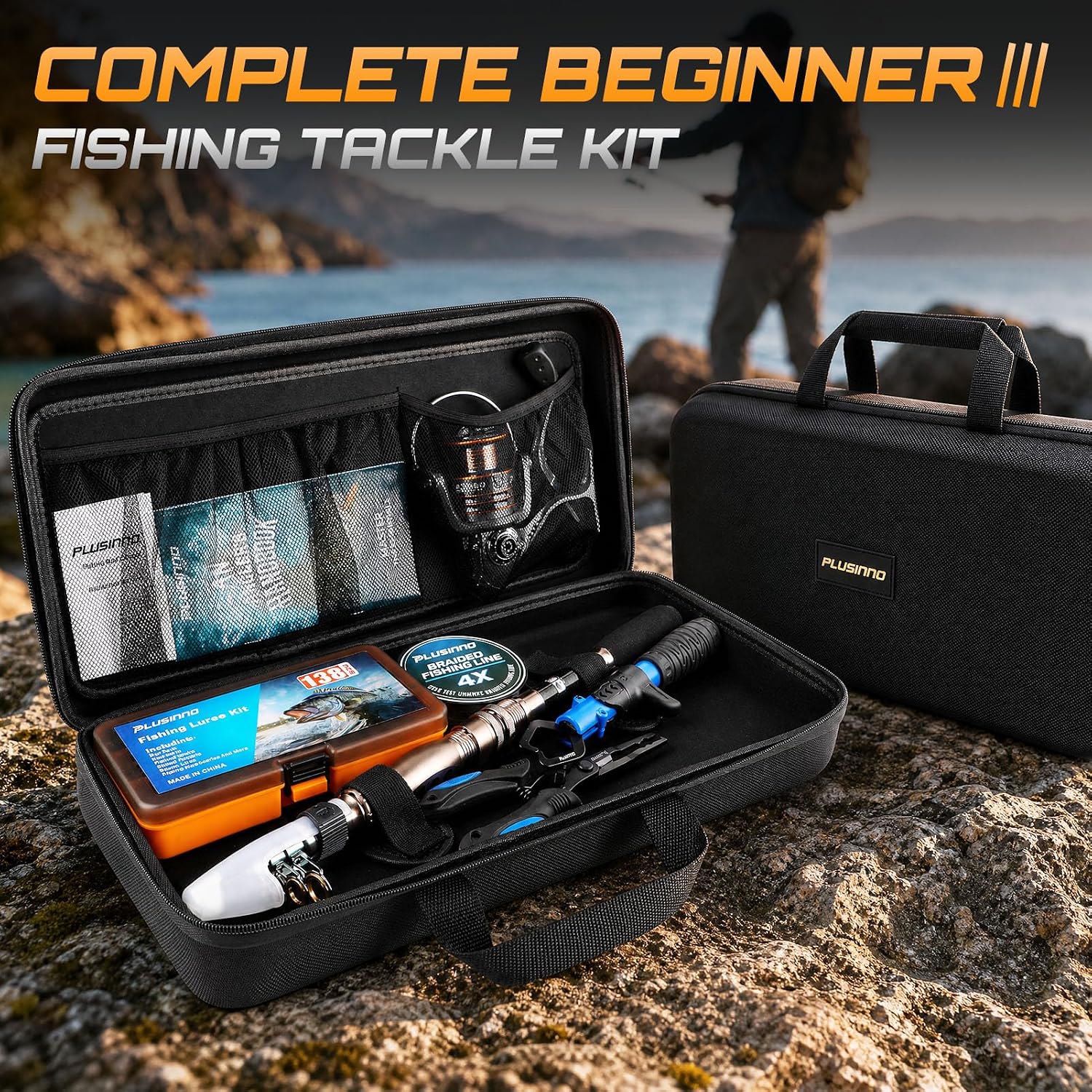 Fishing Rod and Reel Combo with Telescopic Fishing Pole, Portable Travel Fishing Rods Kit with Tackle Box Carrier Bag