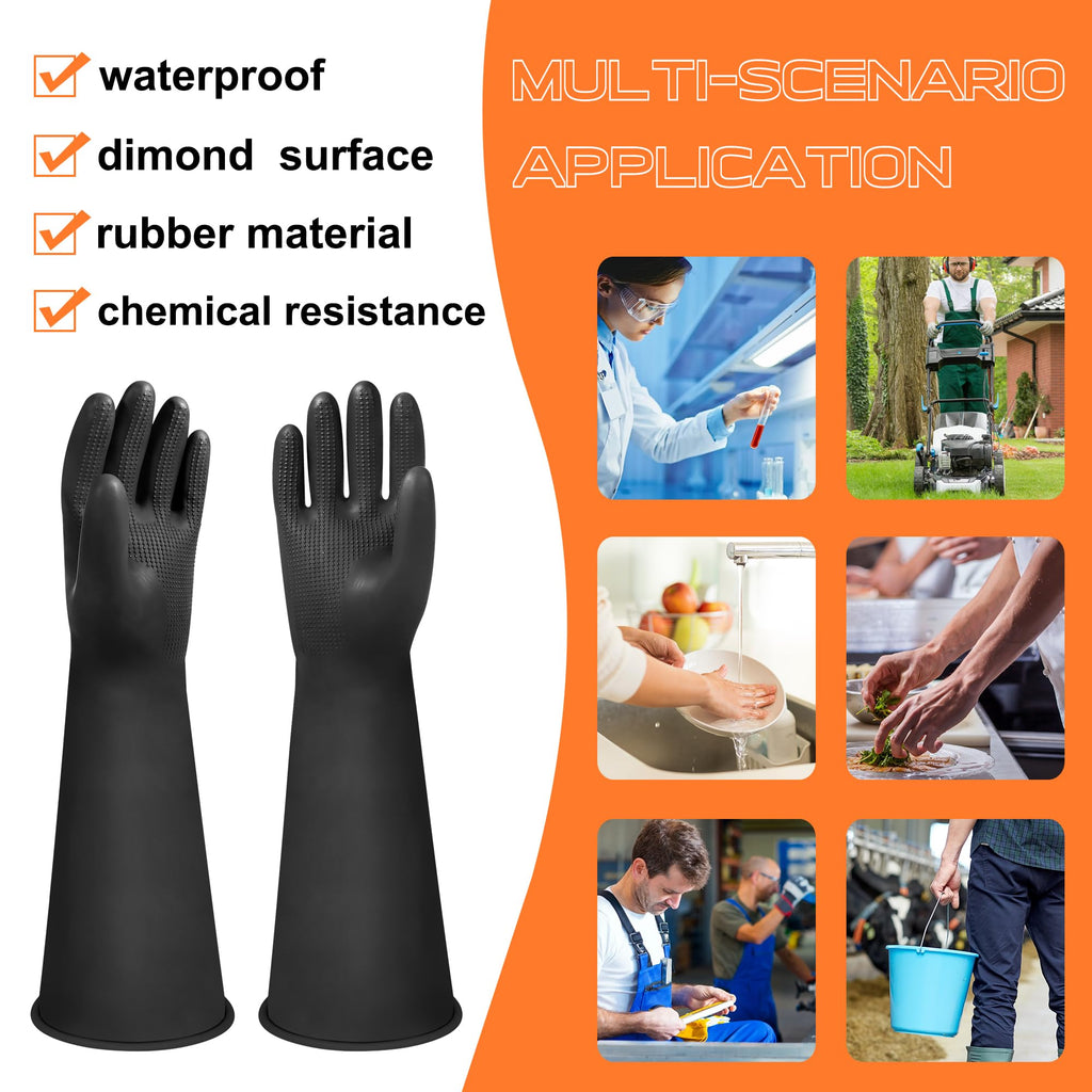 18" Chemical Resistant Gloves, Black Heavy Duty Rubber Gloves