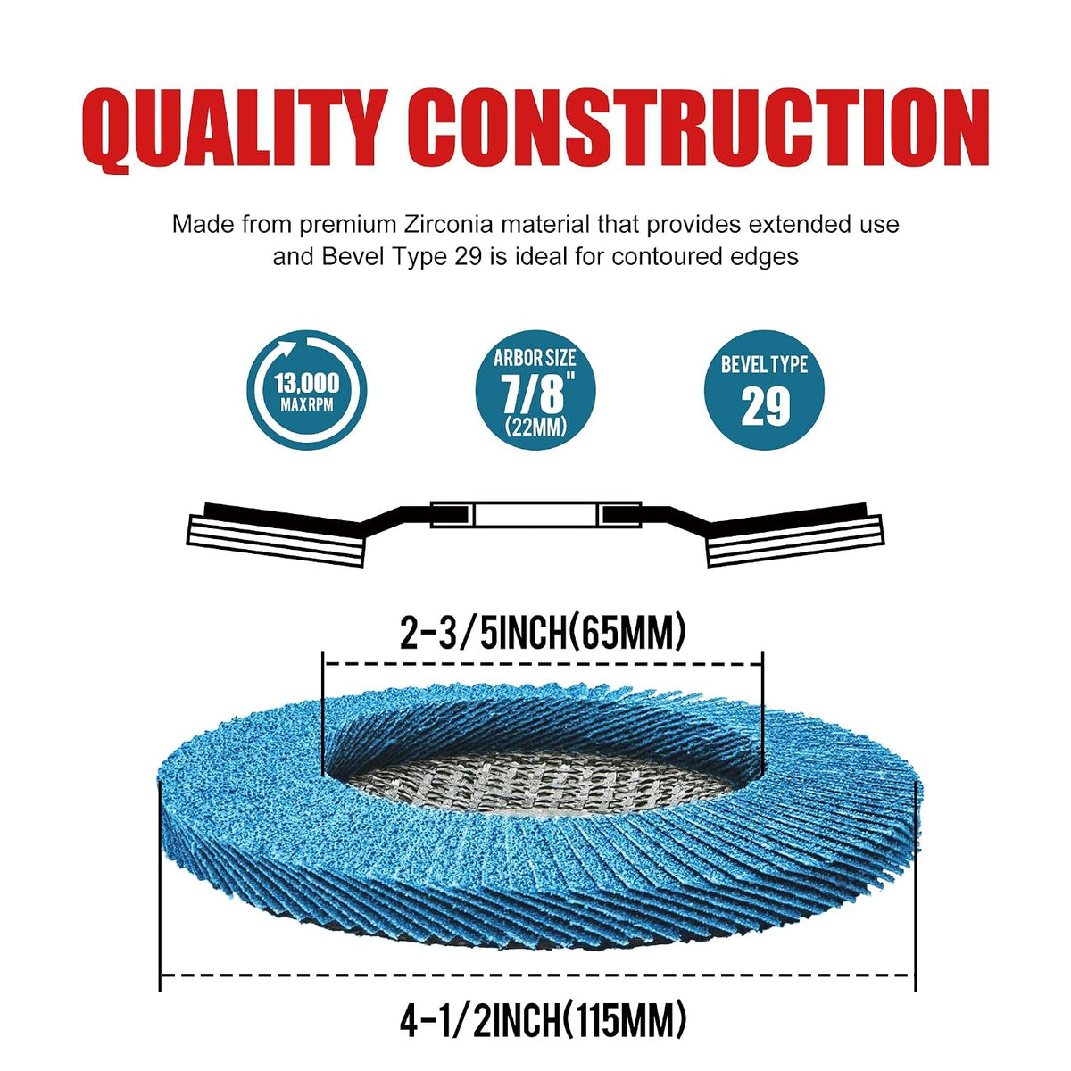 EZARC Zirconia Flap Discs 80 Grit, 4-1/2 x 7/8-Inch, Type 29, 10-Pack