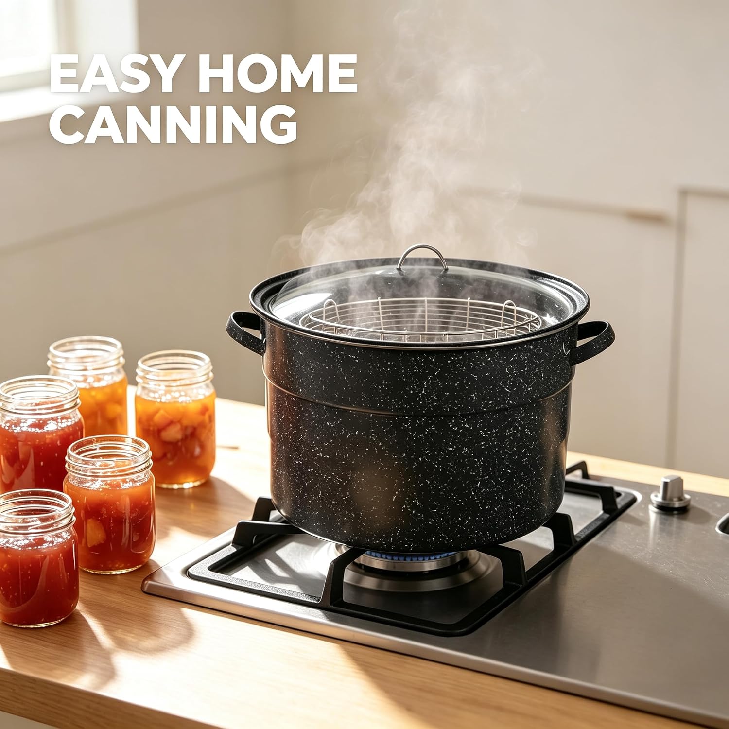 21.5 Quart Enamel Steel Water Bath Canner,Large Home Canning Pot with Lid and Jar Rack for Jam Pickles Salsa Stews