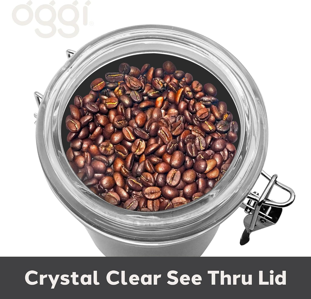 Stainless Steel Coffee Canister 62 fl oz - Airtight Clamp Lid, Clear See-Thru Top - Ideal for Coffee Bean Storage