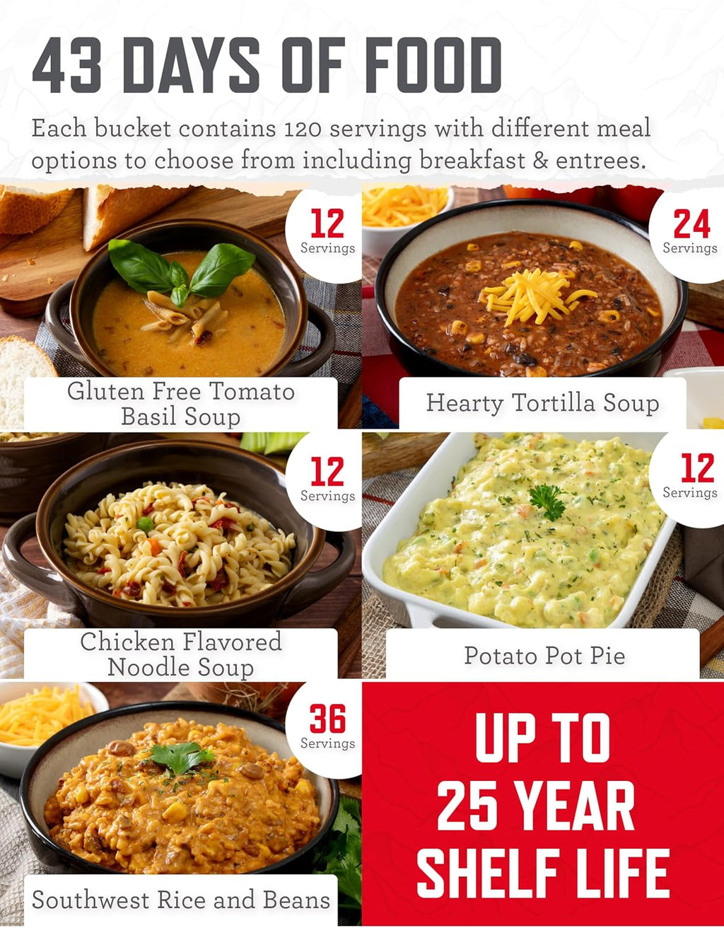 Emergency Food Supply - 360 Servings, 3 Buckets, Freeze Dried & Dehydrated Package of Long Term Meals, Survival Kit
