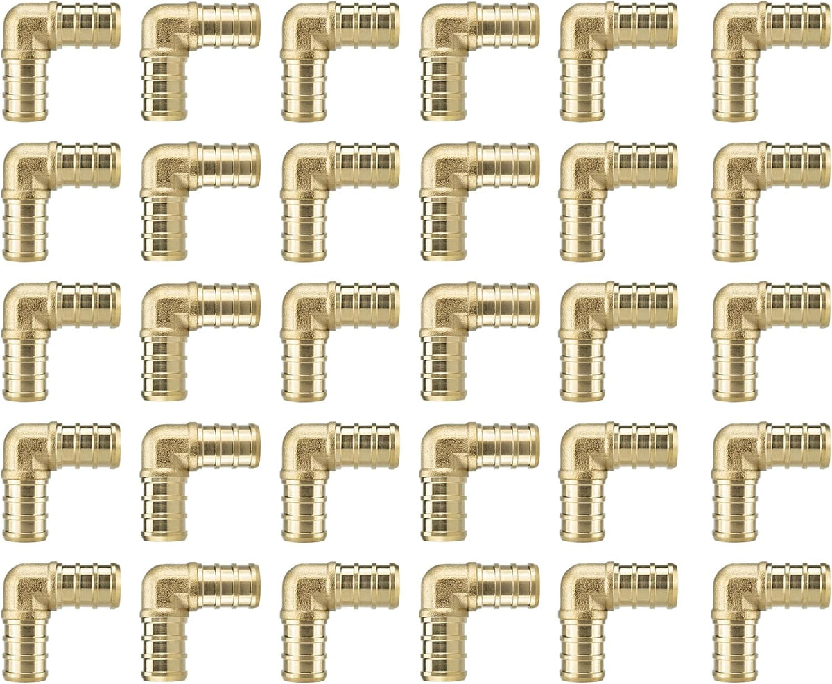 FlowField 1/2 Pex-B Brass Fittings Drop Ear Elbow, Tee, Coupling, Set, for PEX Piple Plumbing (1/2 Elbow, 30)